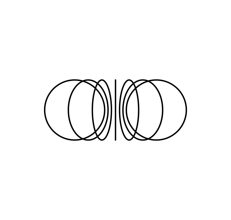 Logo officiel de l'édition 2024 des mémoires du Master DEN, constitué d'un monogramme symétrique de cercles concentriques noirs en perspective, reprenant la forme circulaire retrouvée sur les premières de garde et les pastilles de l'index du site Web, le tout dans une composition rappelant une dynamique de feuilletage manuel d'un ouvrage papier.