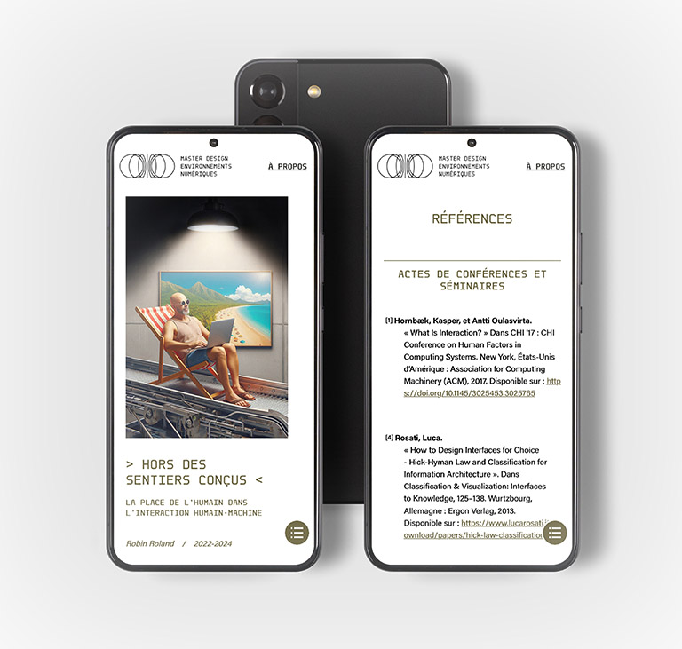 Mise en situation de la première hauteur de la page d'un mémoire et début de section des références sur terminaux au format mobile.